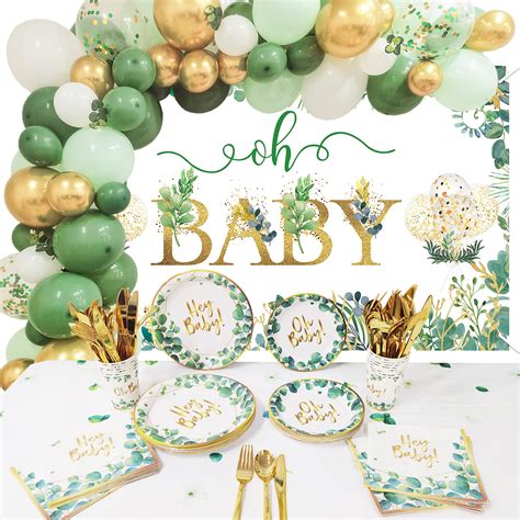 Sage Green Baby Shower Decorations - Greenery Party Supplies Tableware ...