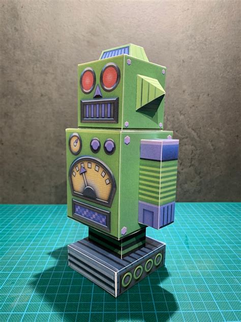 Diy Green Simple Robot Papercraft Low Poly Pdf Dxf Etsy