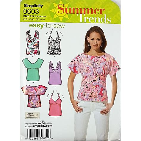 Simplicity 0603 Sewing Pattern Size 6 14 C1864 Misses Knit Tops Sewing Pattern Sizes Knit Top