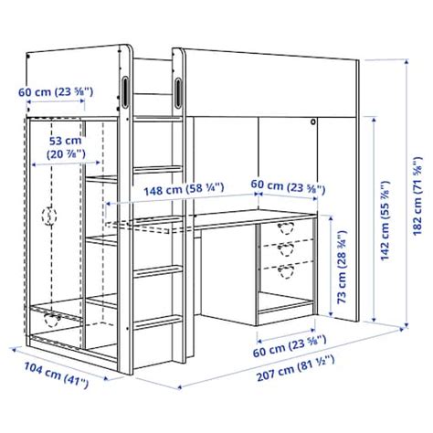 SmÅstad Loft Bed Frame Desk And Storage White 90x200 Cm 3538x7834 Ikea