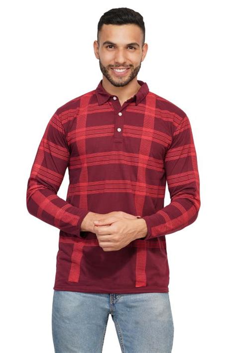 Buy Basonti Collar Neck Full Sleeves Maroon Cotton Tshirt For Men