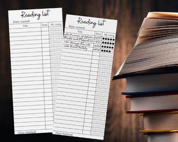 Printable Bookmark Reading Log Tracker Reading Journal Library Card