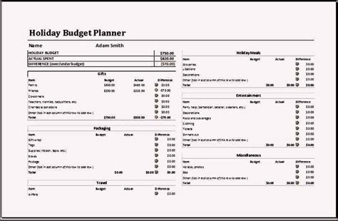 Sample Holiday Budget Planner Template Excel - Sample Templates