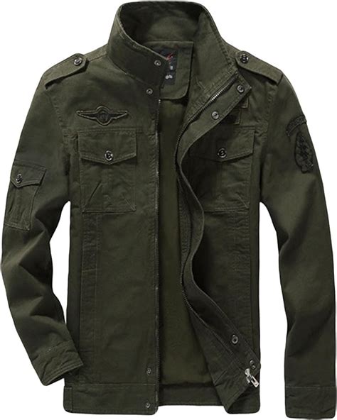 Bestgift Jaqueta militar masculina de algodão gola alta e zíper