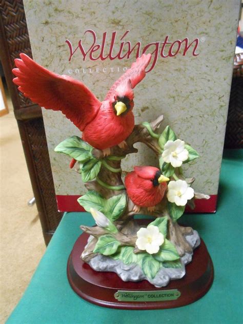 Magnificent Wellington Collection Two Cardinal Birds On Wood Base Other