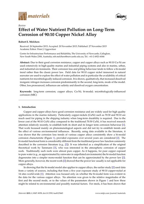 Pdf Effect Of Water Nutrient Pollution On Long Term Corrosion Of