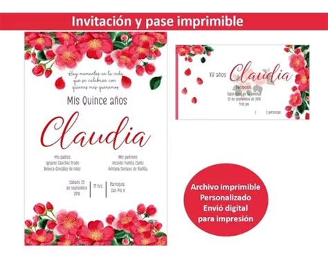 Invitaci N Pase Imprimible Personalizada Xv Quince Rojo