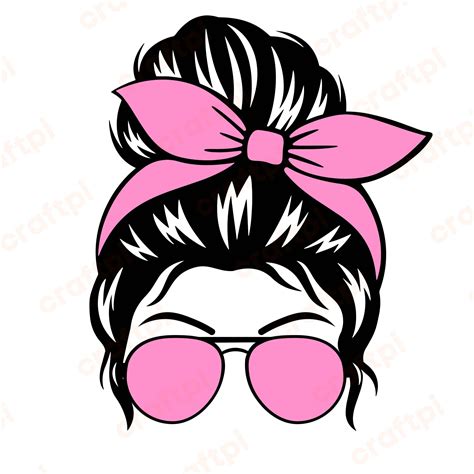 Pink Bandana Messy Bun Mom Life Svg File For Cricut Craftpi Wallen