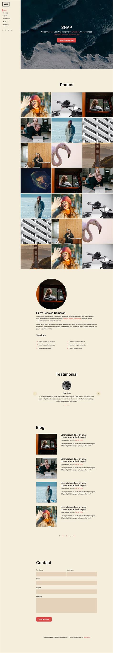 Snap Free Bootstrap One Page Photography Portfolio Template