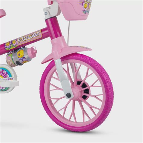 Bicicleta Infantil Aro Rodinhas Menina Flower Nathor Em