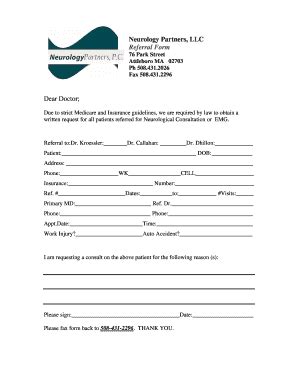 Fillable Online Neurology Partners Llc Referral Form Park Street