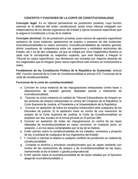 Concepto Y Funciones De La Corte De Constitucionalidad Concepto Y Funciones De La Corte De