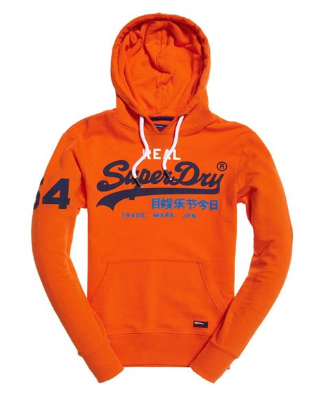 Mens Vintage Logo Tri Colour Lite Hoodie In Radient Orange Superdry Uk