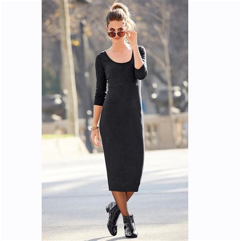 Robe Mi Longue Unie Manches 3 4 Femme Exclusivité 3suisses Noir 3