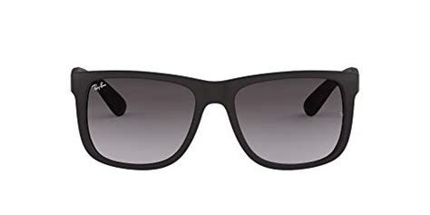 Ray Ban Rb4165 Justin Rectangular Sunglasses Rubber Black Light Grey Gradient Dark Grey 55 Mm