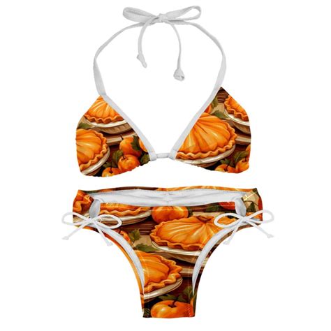 Thanksgiving Pumpkin Pie Detachable Sponge Adjustable Strap Bikini Set