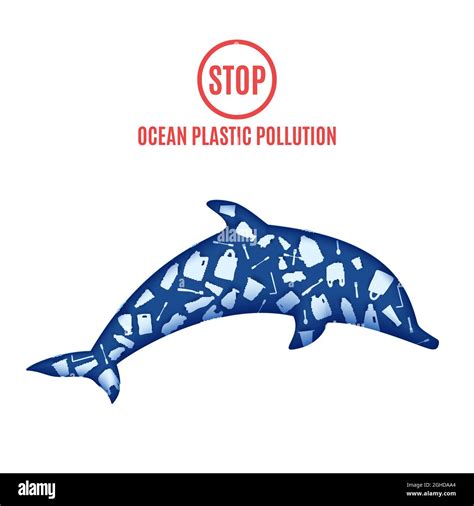 Dolphin Inside Plastic Waste In Paper Cut Style Poster Design Template