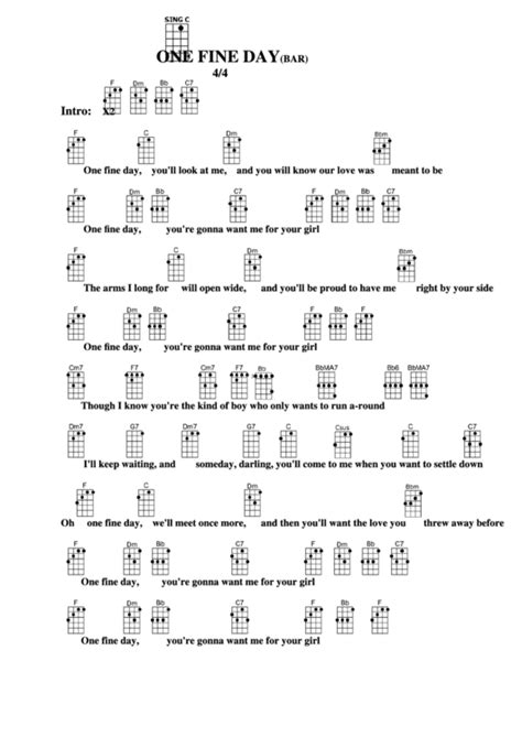 One Fine Daybar Chord Chart Printable Pdf Download