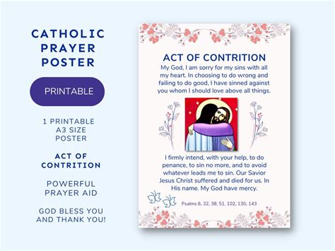 Act Of Contrition Prayer Poster Printable A3 117 X 165 Catholic