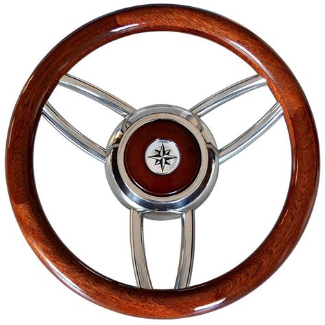 Volante Em Inox E Madeira 350MM 6 Raios T26LMO Mahogany Submarino