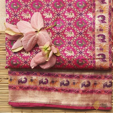 Red Rani Pink Pure Katan Silk Banarasi Handloom Patola Saree Tilfi