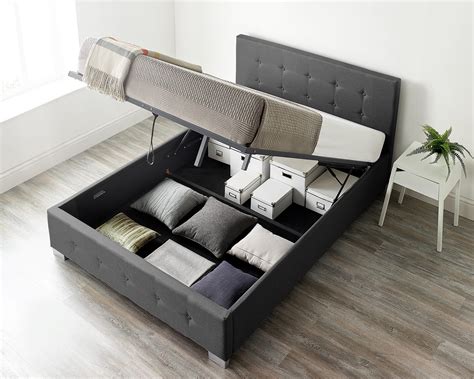 Storage Ottoman Bed Grey Black Natural Linen Aspire Store