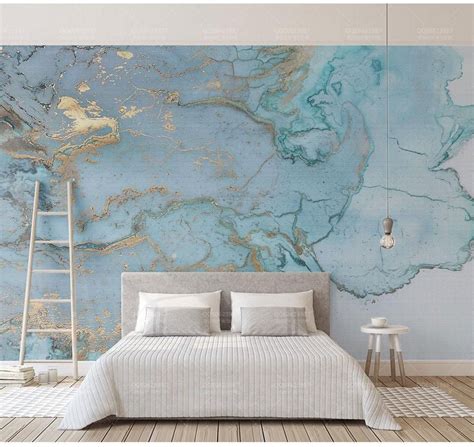 Luxurious Gold Print Blue Texture Marble Wallpaper Murals 3d Wall Photo