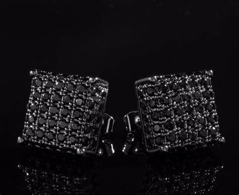 K Black Gold Iced Out Aaa Lab Diamond Micropave Square Stud Earrings