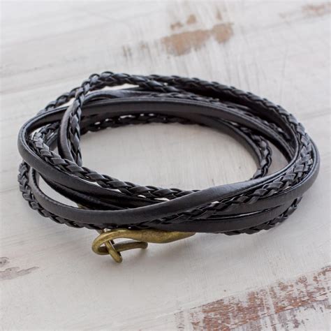 Undiscovered Artisan Box Braided Leather Wrap Bracelet In Black From Guatemala Elegance And S