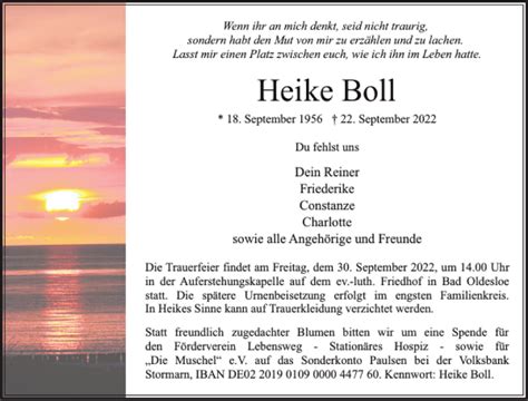 Traueranzeigen Von Heike Boll Sh Z Trauer