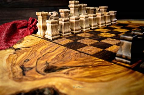 Olive Wood Chess Board Set And Checkers Set Live Edge Chess Board Checkerboard Wooden