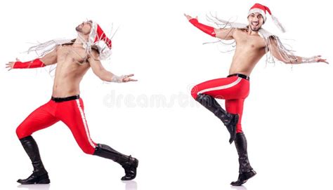 The Dancing Naked Santa Isolated On White Stock Photo Image Of
