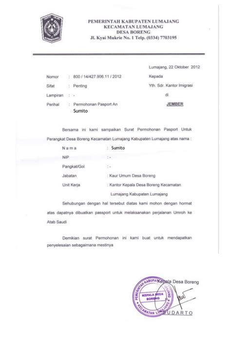 Contoh Surat Keterangan Untuk Pembuatan Paspor