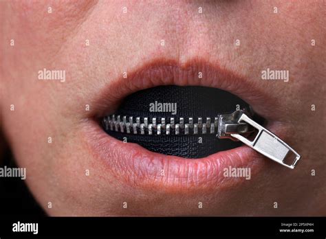 Zipper In A Mouth Of A Woman Silence Stock Photo Alamy