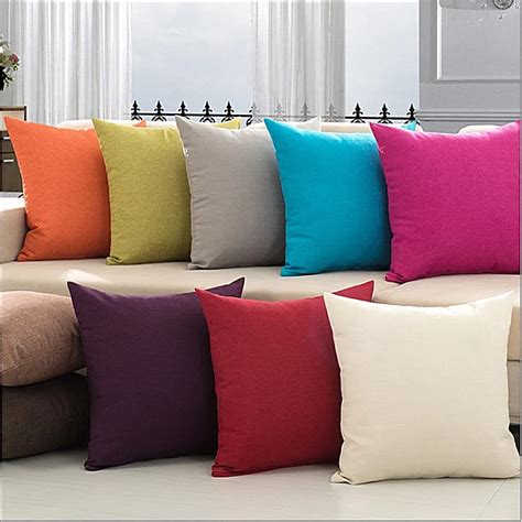 Colorful Pillow Cover Home Decor Cushion Cover Linen Cotton Plain Solid