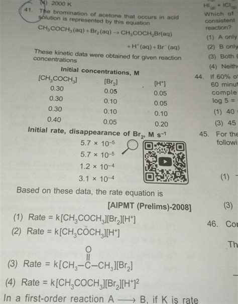 The Bromination Of Acetone That Occurs In Acid Solution Is Represente