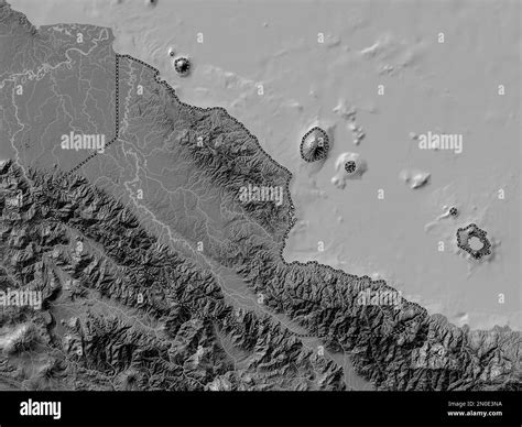 Madang, province of Papua New Guinea. Bilevel elevation map with lakes ...