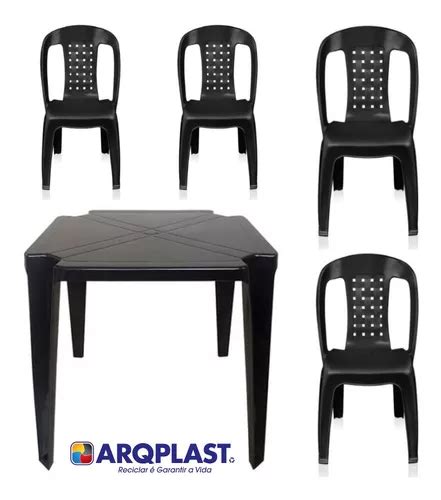 Kit Mesa Quadrada Monobloco Preta Cadeiras Arqplast Frete Gr Tis