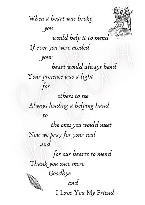 Friend Grief Sympathy Love Goodbye Bereavement Memorial Printable Poem