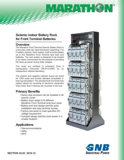 Seismic Indoor Battery Rack For Front Terminal Batteries Section 4350