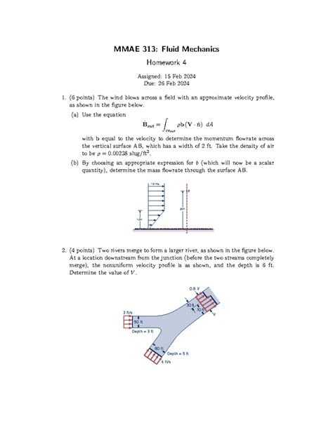 Homework 4 Mmae 313 Fluid Mechanics Homework 4 Assigned 15 Feb 2024