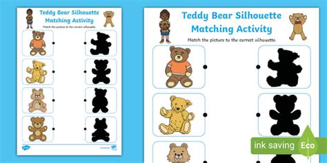 Teddy Bear Silhouette Matching Activity Twinkl