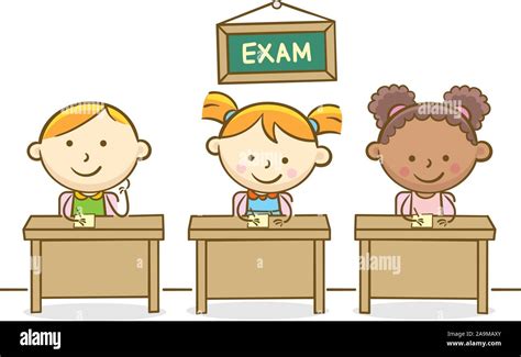 Doodle Kid Illustration Students Writing Test In Class Stock Vector