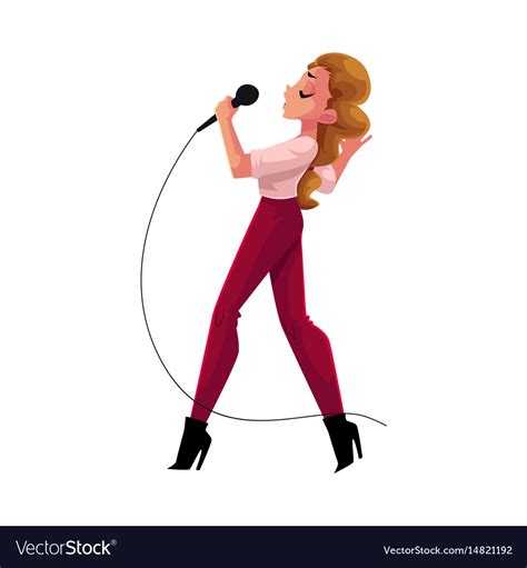 Young Pretty Woman Singing Into Microphone Vector Image