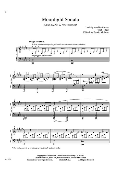 Moonlight Sonata Op 27 No 2 1st Movement Sheet Music For Piano Sheet Music Now