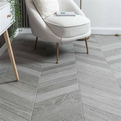 Bonsai Chevron Smoky Grey Wood Effect Porcelain Wall Tiles Walls Floors