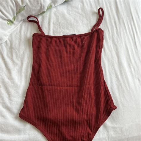 Missguided Women S Red And Burgundy Bodysuit Depop