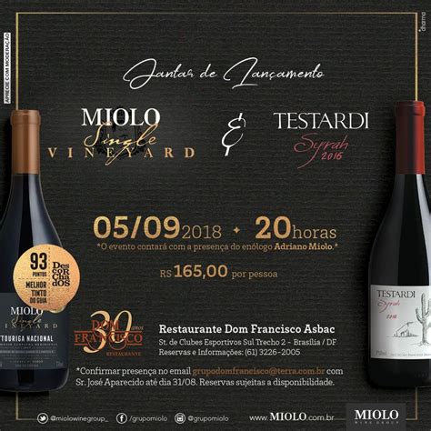 Lançamento da linha Miolo Single Vineyard jantar harmonizado no Dom