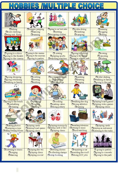 Hobbies And Pastimes New Multiple Choice Esl Worksheet By Spied D Aignel