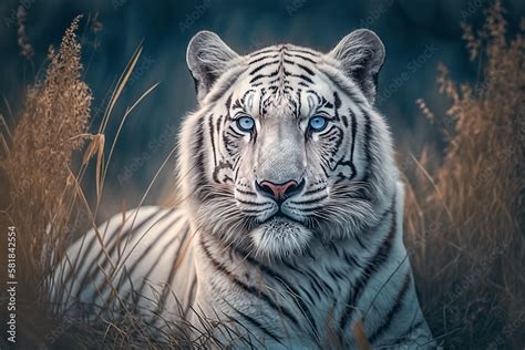 Photo Captivating White Bengal Tiger With Blue Eyes Digital